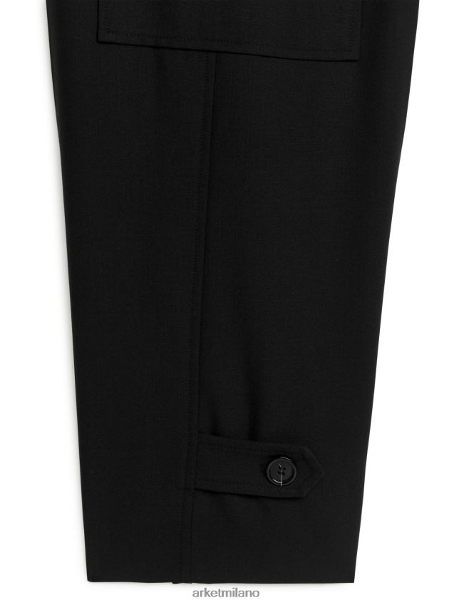 vestiario esso ARKET donne pantaloni cargo in misto lana nero 6F0F6L213