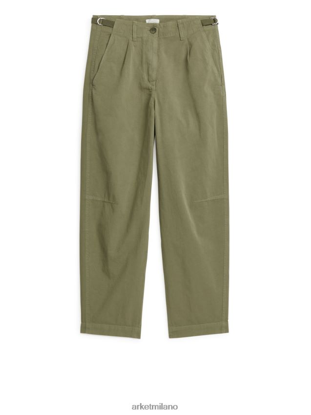 vestiario esso ARKET donne pantaloni chino in cotone con gamba a botte verde kaki 6F0F6L199