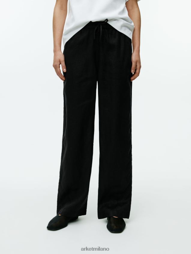 vestiario esso ARKET donne pantaloni di lino con coulisse nero 6F0F6L176