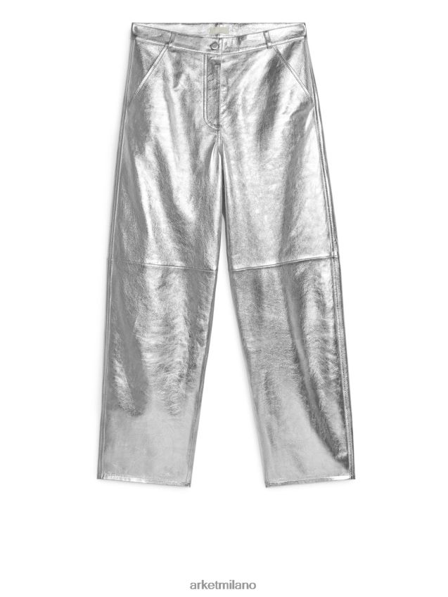 vestiario esso ARKET donne pantaloni in pelle metallizzata argento argento 6F0F6L212