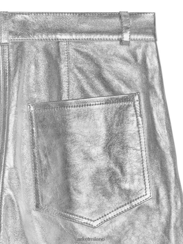 vestiario esso ARKET donne pantaloni in pelle metallizzata argento argento 6F0F6L212