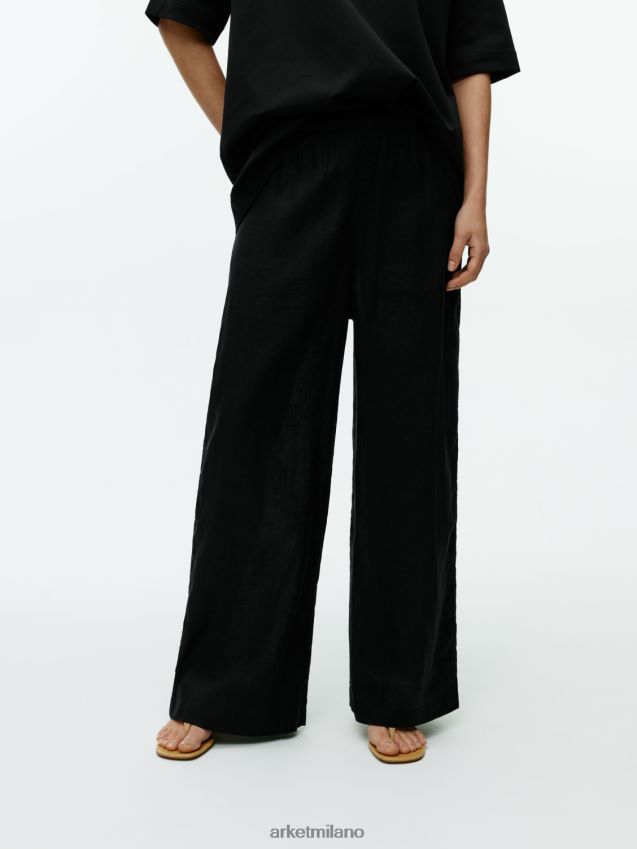 vestiario esso ARKET donne pantaloni larghi di lino nero 6F0F6L169