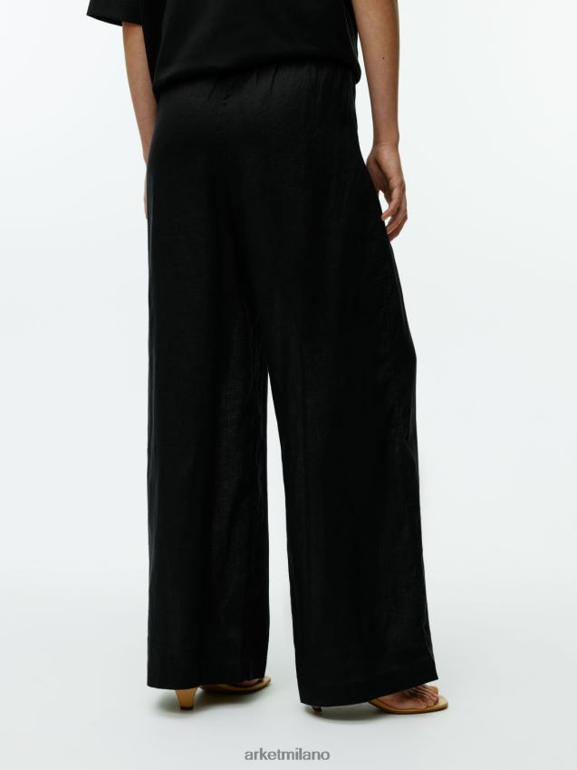 vestiario esso ARKET donne pantaloni larghi di lino nero 6F0F6L169