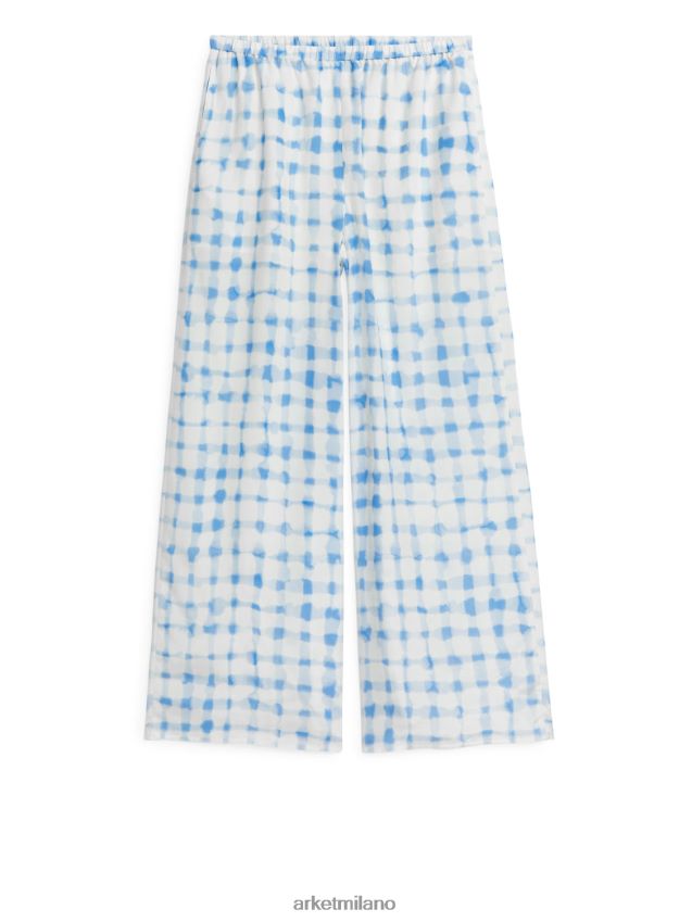 vestiario esso ARKET donne pantaloni larghi di raso bianco blu 6F0F6L181