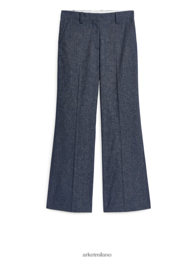 vestiario esso ARKET donne pantaloni svasati in lino blu 6F0F6L205