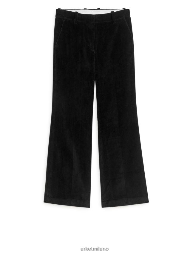 vestiario esso ARKET donne pantaloni svasati in velluto a coste nero 6F0F6L216