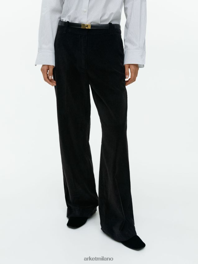 vestiario esso ARKET donne pantaloni svasati in velluto a coste nero 6F0F6L216