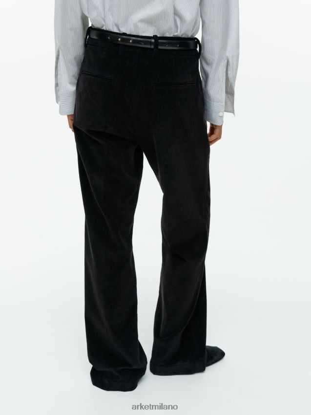 vestiario esso ARKET donne pantaloni svasati in velluto a coste nero 6F0F6L216