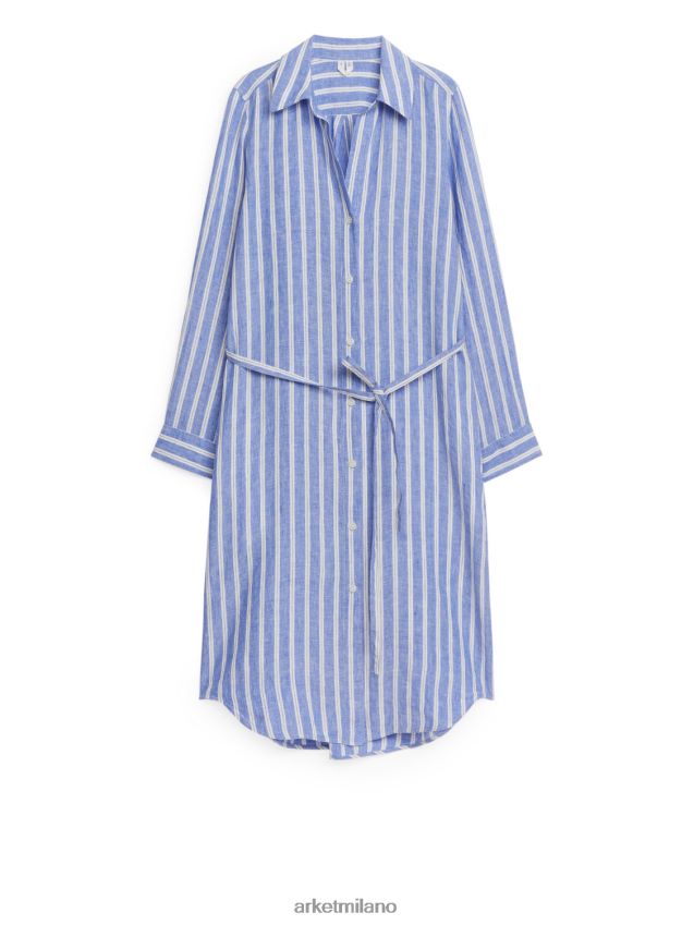 vestiario esso ARKET donne abito chemisier in lino blu bianco 6F0F6L76