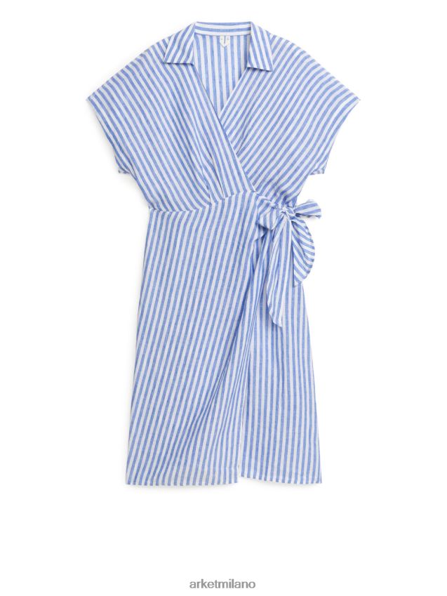 vestiario esso ARKET donne abito midi a portafoglio in lino blu bianco 6F0F6L117