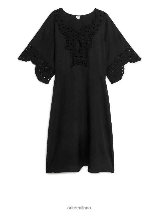 vestiario esso ARKET donne abito midi ricamato nero 6F0F6L125