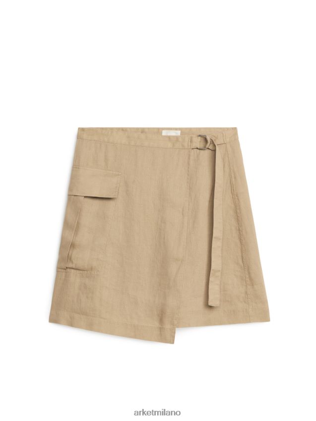 vestiario esso ARKET donne gonna di lino utile beige scuro 6F0F6L237
