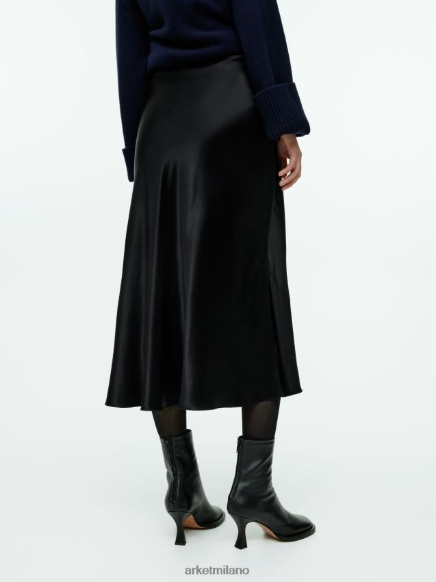 vestiario esso ARKET donne gonna in satin con taglio in sbieco nero 6F0F6L241