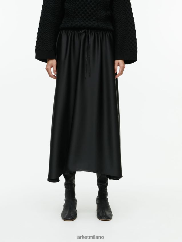 vestiario esso ARKET donne gonna midi in raso nero 6F0F6L243