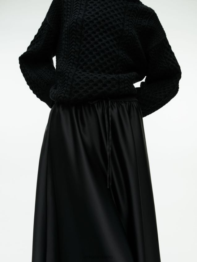 vestiario esso ARKET donne gonna midi in raso nero 6F0F6L243