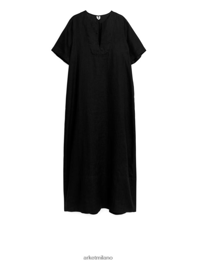vestiario esso ARKET donne maxi abito in lino nero 6F0F6L105