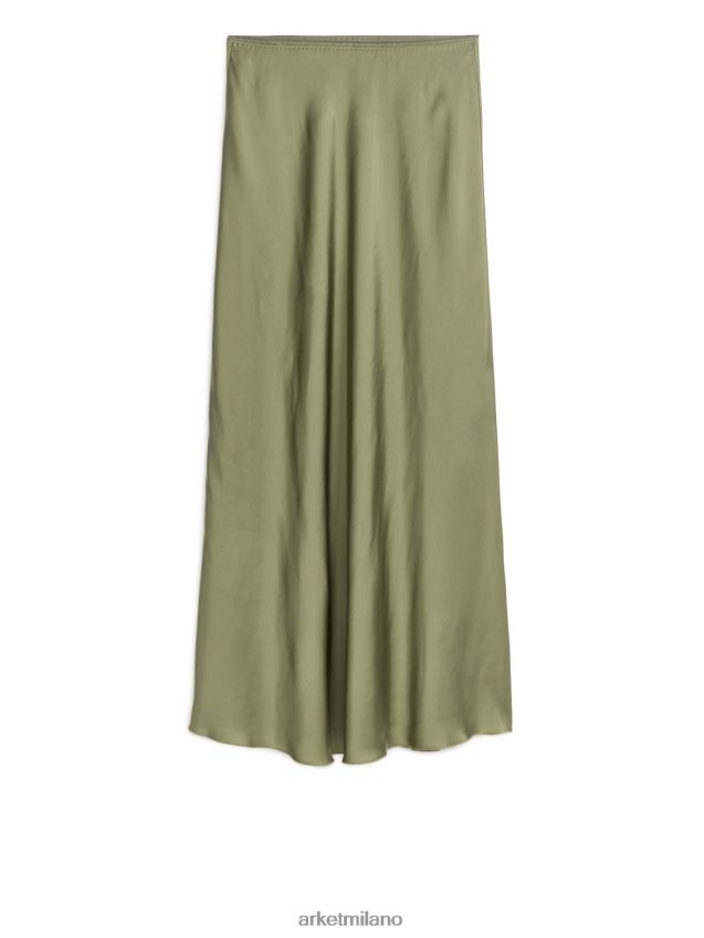 vestiario esso ARKET donne maxi gonna in raso verde kaki 6F0F6L245