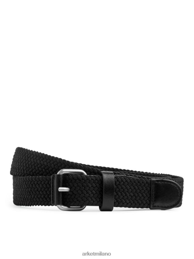 Accessori esso ARKET uomini cintura rifinita in pelle intrecciata nero 6F0F6L1332