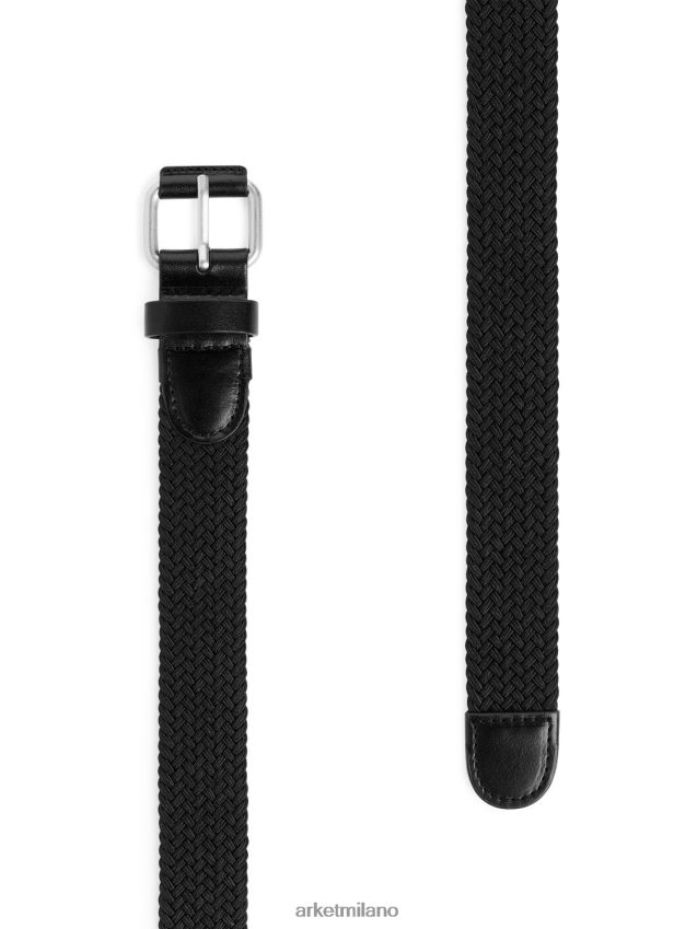 Accessori esso ARKET uomini cintura rifinita in pelle intrecciata nero 6F0F6L1332
