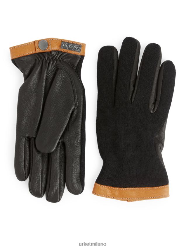 Accessori esso ARKET uomini Guanti Hestra in tricot di lana con pelle di daino nero/beige 6F0F6L1323
