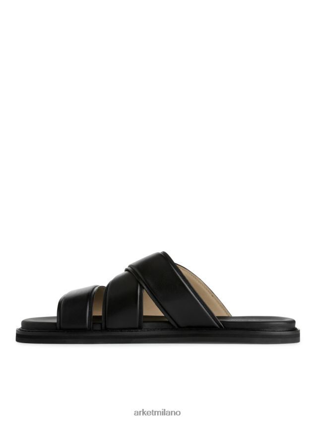 calzature esso ARKET uomini sandali scorrevoli in pelle nero 6F0F6L1272