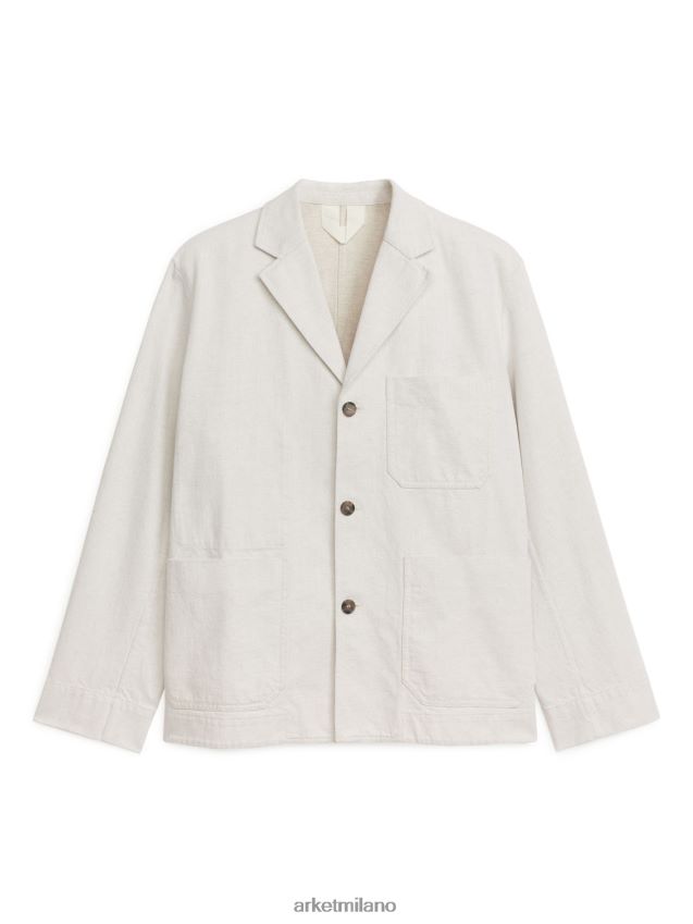 vestiario esso ARKET uomini blazer rilassato in cotone e lino bianco 6F0F6L1154