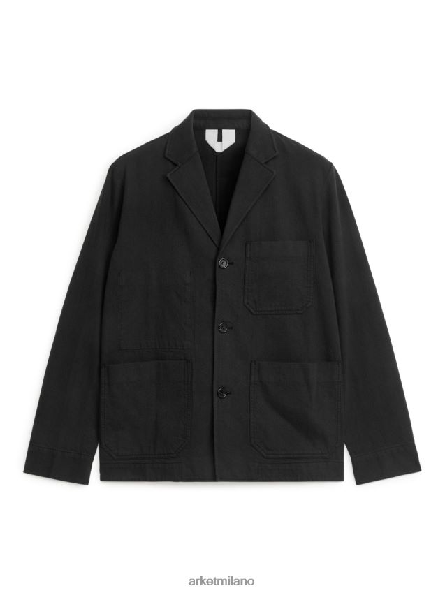 vestiario esso ARKET uomini blazer rilassato in cotone e lino nero 6F0F6L1148