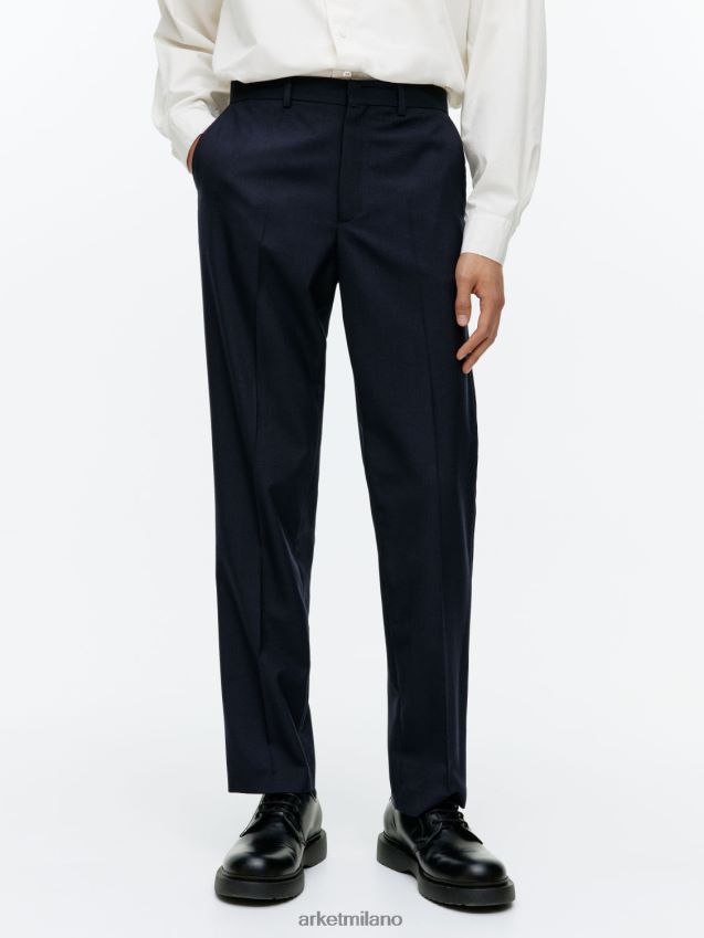 vestiario esso ARKET uomini pantaloni slim in hopsack di lana blu scuro 6F0F6L1075