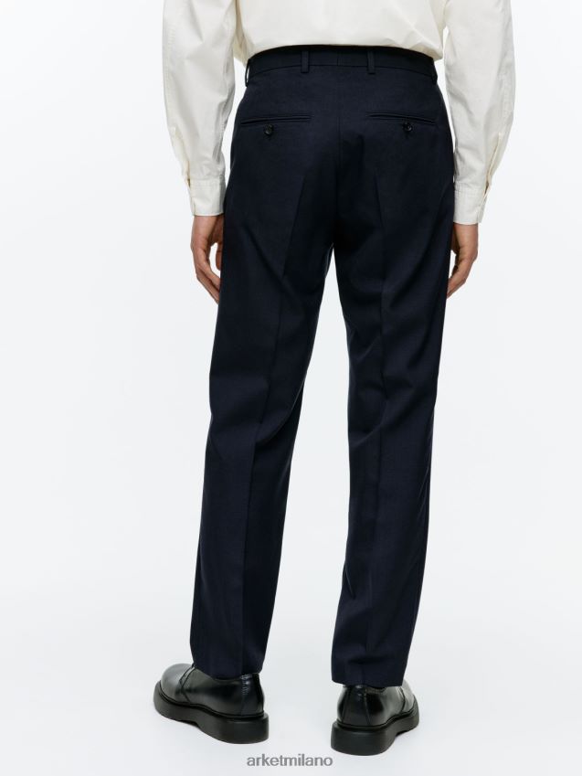 vestiario esso ARKET uomini pantaloni slim in hopsack di lana blu scuro 6F0F6L1075