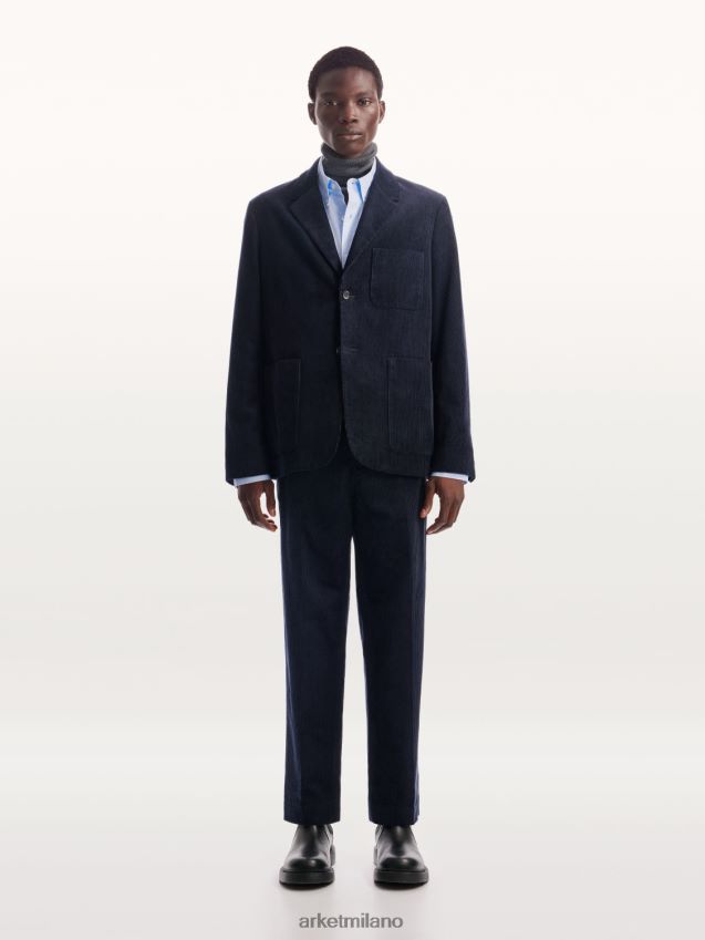 vestiario esso ARKET uomini pantaloni slim in hopsack di lana blu scuro 6F0F6L1075