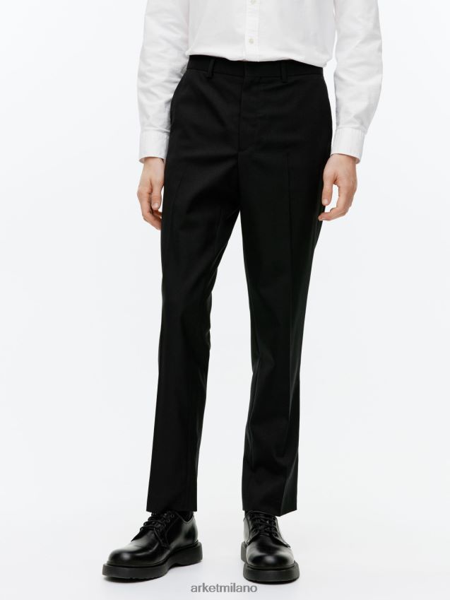 vestiario esso ARKET uomini pantaloni slim in hopsack di lana nero 6F0F6L1076