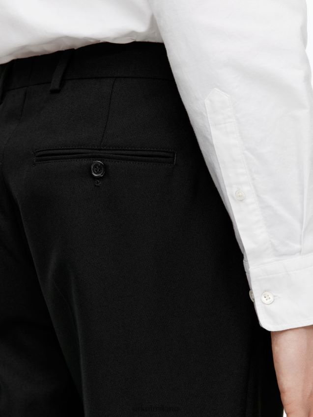 vestiario esso ARKET uomini pantaloni slim in hopsack di lana nero 6F0F6L1076