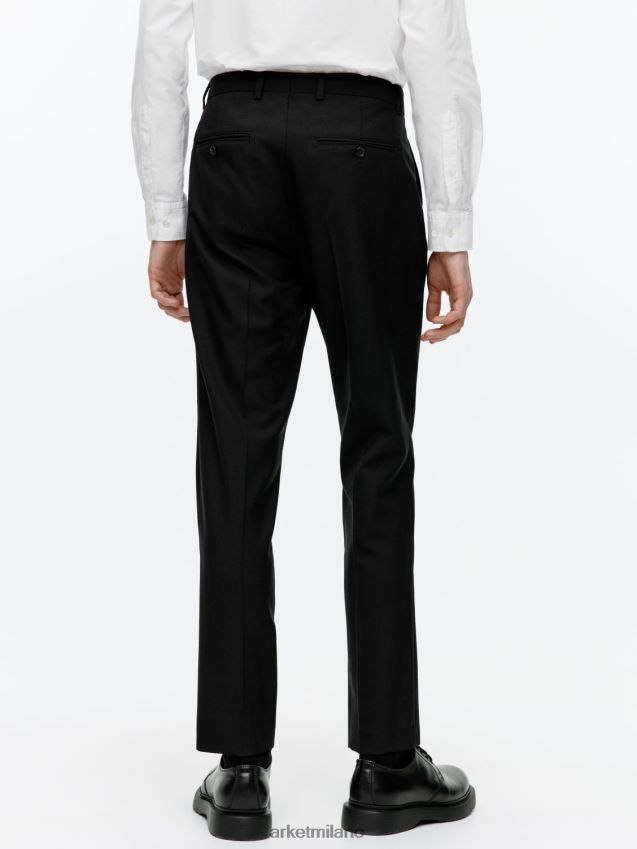 vestiario esso ARKET uomini pantaloni slim in hopsack di lana nero 6F0F6L1076