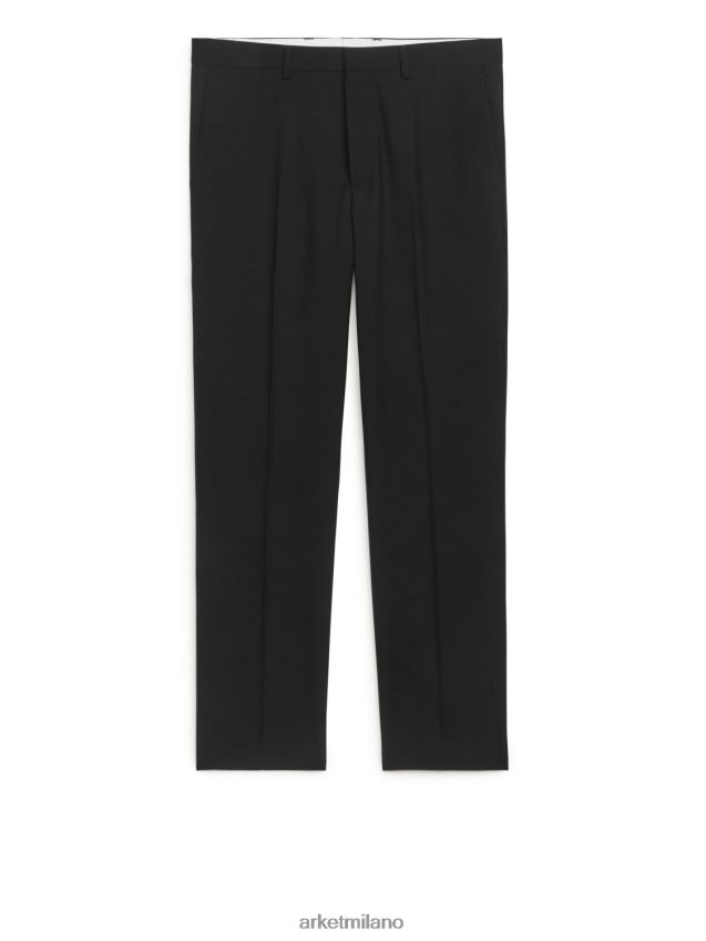 vestiario esso ARKET uomini pantaloni slim in hopsack di lana nero 6F0F6L1076