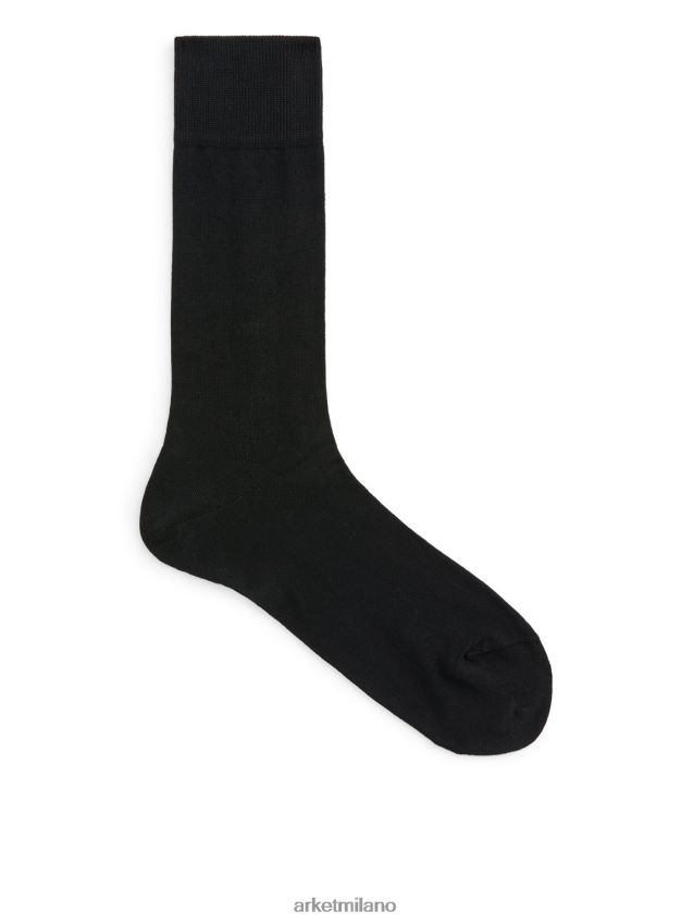 vestiario esso ARKET uomini Calzini in cotone mercerizzato tinta unita nero 6F0F6L1237