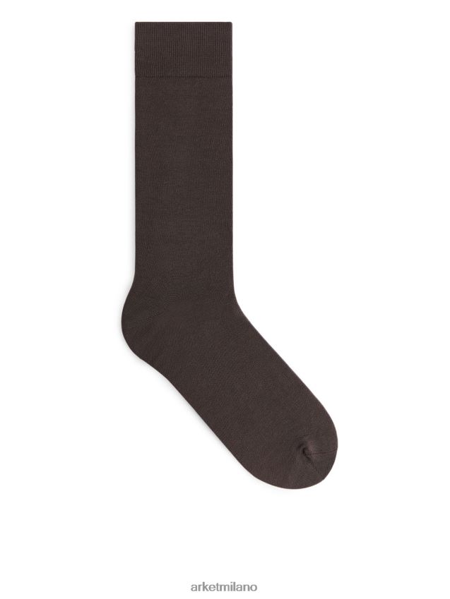 vestiario esso ARKET uomini calzini semplici in cotone mercerizzato Marrone scuro 6F0F6L1245