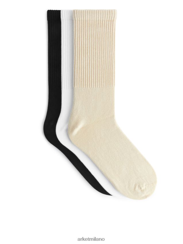 vestiario esso ARKET uomini set di 3 calzini sportivi in ​​cotone beige/bianco/nero 6F0F6L568