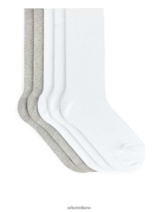vestiario esso ARKET uomini set di 5 calzini a costine in cotone bianco/grigio 6F0F6L571