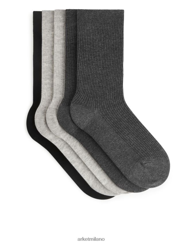 vestiario esso ARKET uomini set di 5 calzini a costine in cotone grigio chiaro/grigio scuro/nero 6F0F6L570