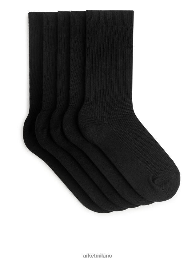 vestiario esso ARKET uomini set di 5 calzini a costine in cotone nero 6F0F6L569