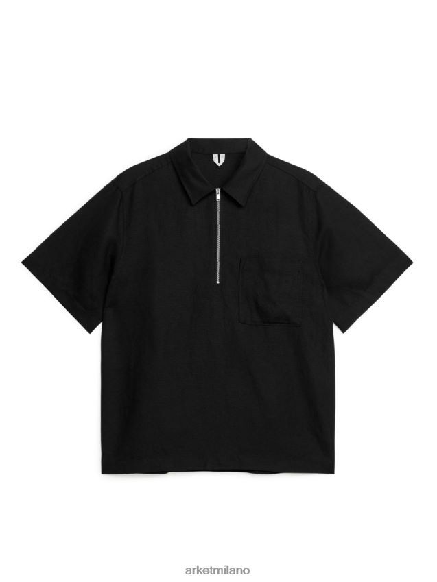 vestiario esso ARKET uomini camicia a maniche corte con mezza zip nero 6F0F6L935