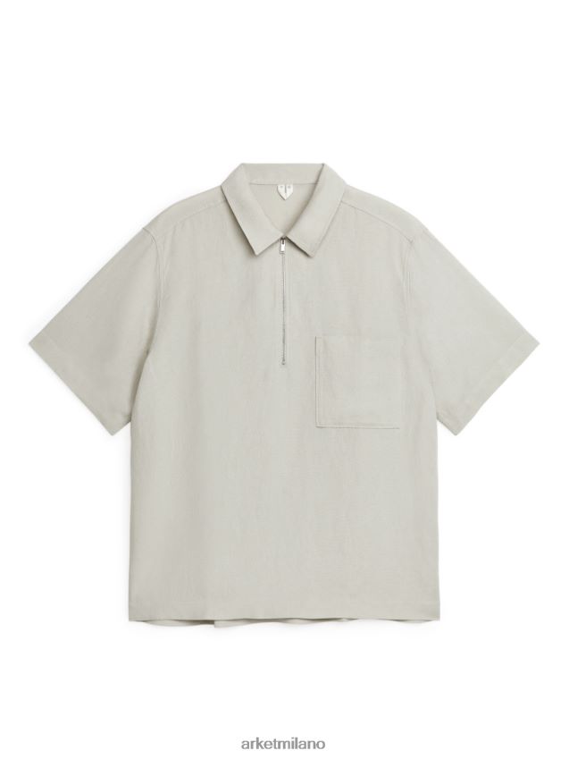 vestiario esso ARKET uomini camicia a maniche corte con mezza zip sabbia 6F0F6L936