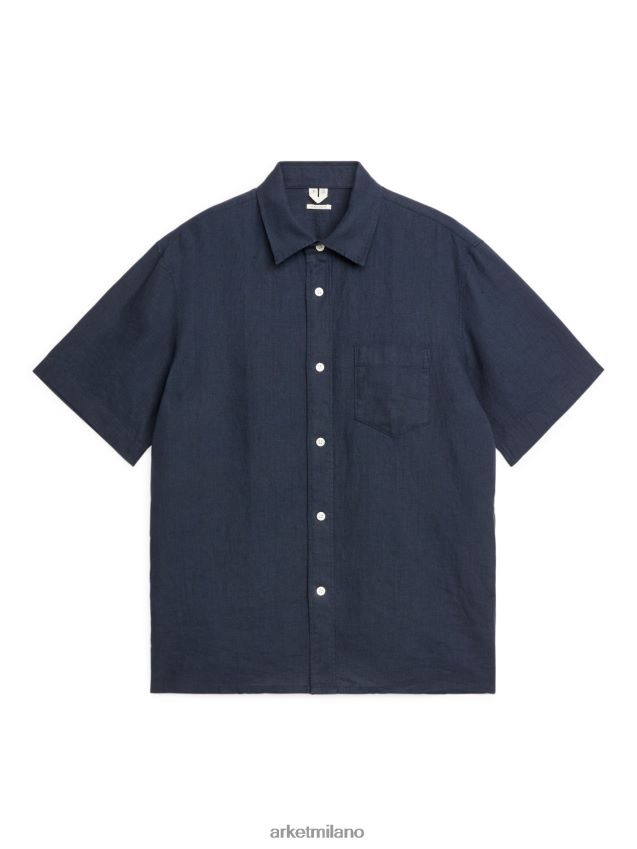 vestiario esso ARKET uomini camicia di lino a maniche corte blu scuro 6F0F6L931