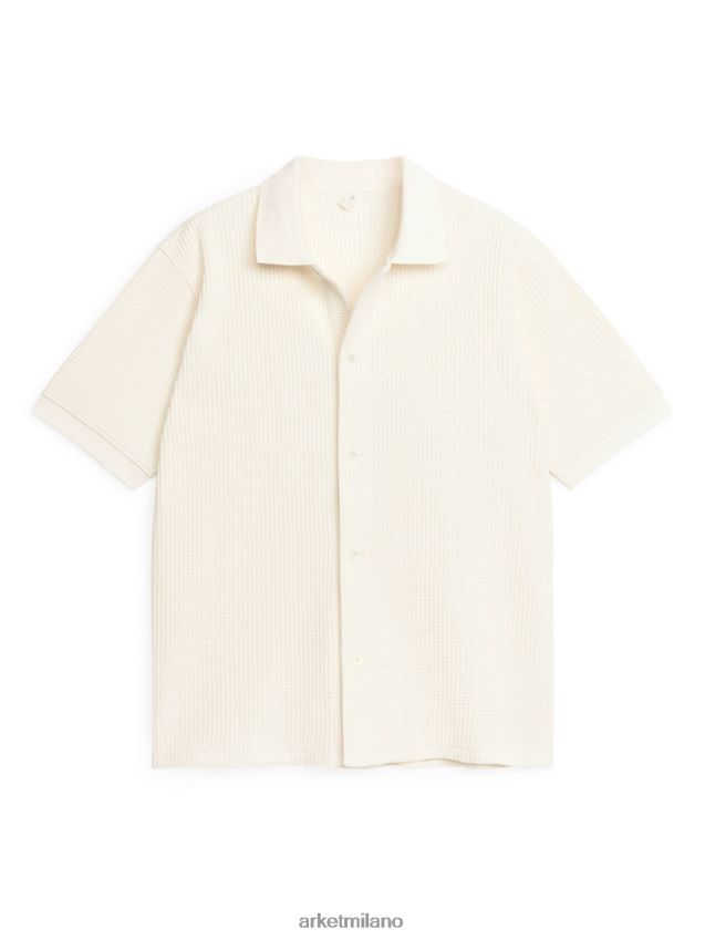 vestiario esso ARKET uomini camicia in cotone lavorato a nido d'ape bianco 6F0F6L928