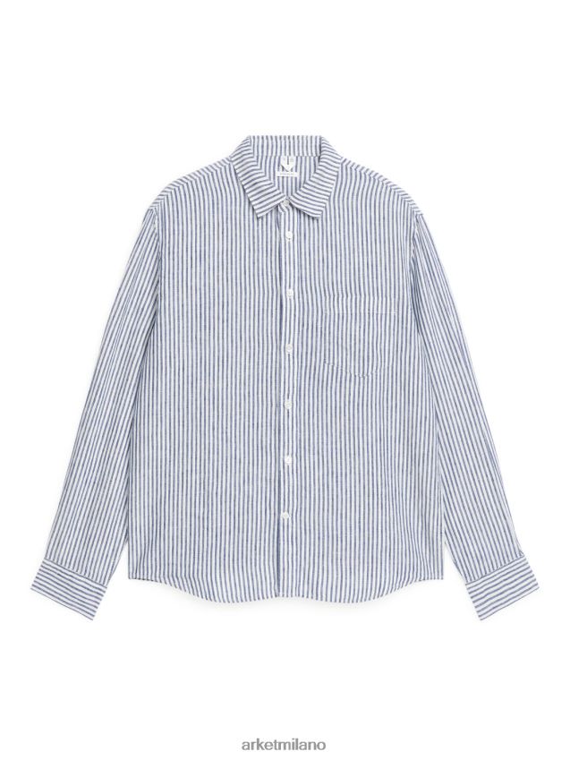 vestiario esso ARKET uomini camicia in lino dalla vestibilità regolare blu bianco 6F0F6L940