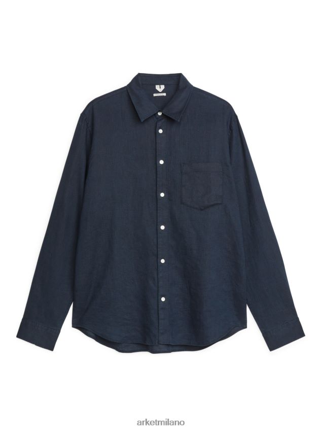 vestiario esso ARKET uomini camicia in lino dalla vestibilità regolare blu scuro 6F0F6L944