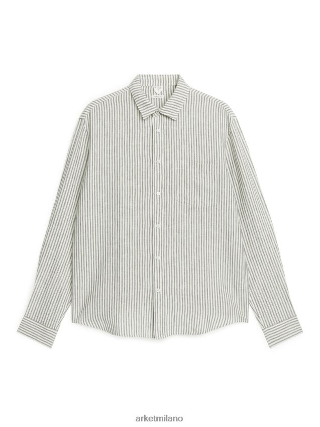 vestiario esso ARKET uomini camicia in lino dalla vestibilità regolare verde kaki/bianco 6F0F6L942