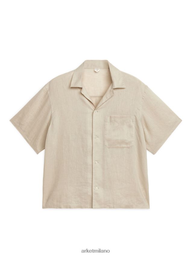 vestiario esso ARKET uomini camicia resort in lino beige 6F0F6L925
