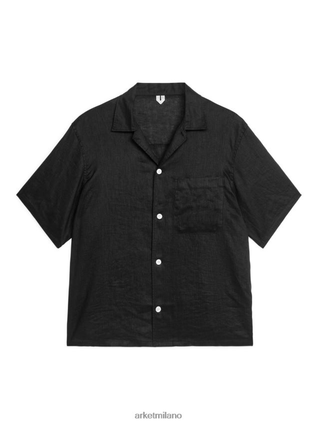 vestiario esso ARKET uomini camicia resort in lino nero 6F0F6L926