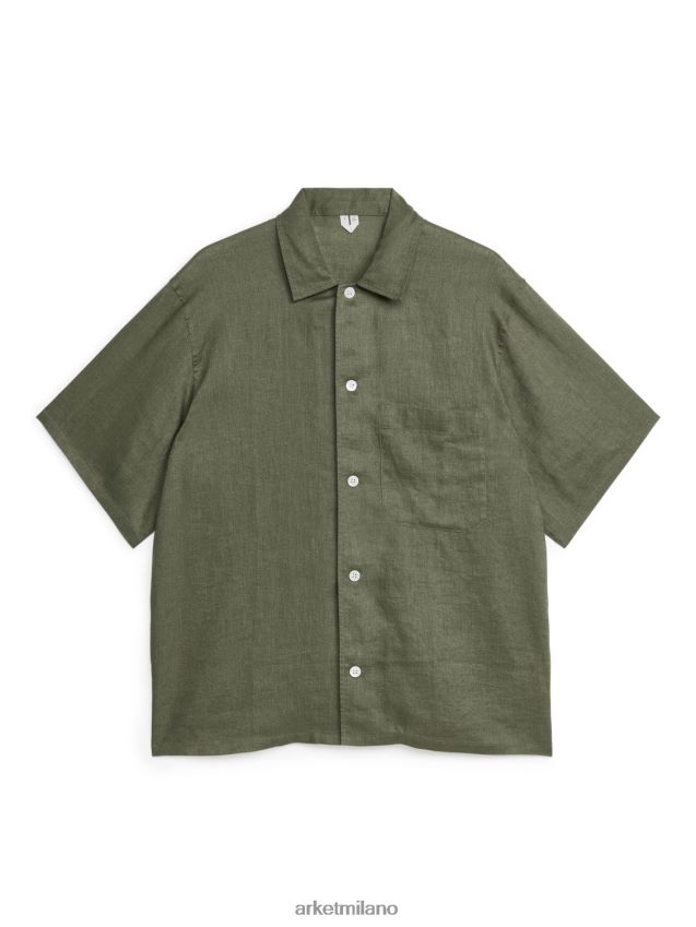 vestiario esso ARKET uomini camicia resort in lino verde kaki 6F0F6L924